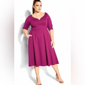 City Chic Magenta Midi Fit-and-Flare Dress
